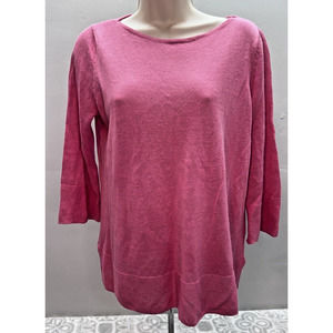 J JILL Small Coral Pink Linen Blend 3/4 Sleeve Boat Neck Sweater Knit Top EUC
